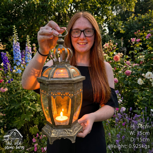 Gold candle lantern hexagonal - candle,