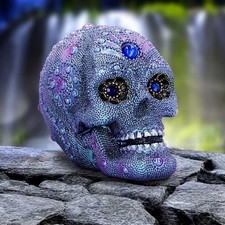 Bejewelled Skull Ornament Resin Gothic Gemstone Dark Mystical Small Decor 8.5cm