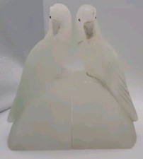Beautiful Vintage 1970s Pair Of Italian Alabaster Carved Parrots Bookends 1.5kg