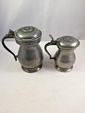 2 antique pewter lidded tankards 1/2pt and gill