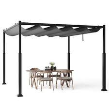 COSTWAY 310x310cm Outdoor Pergola Heavy-Duty Metal Columns w/ Retractable Canopy