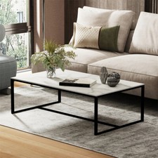 Modern Marble Coffee Table Rectangle Cocktail Table with Black Frame Living Room
