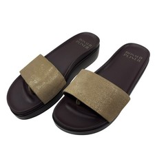 Donald Pliner Wedge Slide Sandal Fifi Leather Size 6 Taupe Metallic Women