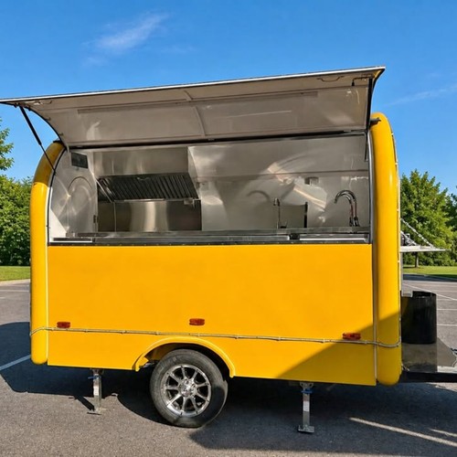 Yellow mobile food trailer - food,