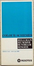ROOTES HILLMAN Humber SUNBEAM Singer Car Colour Schemes Leaflet Jan 1968 #9320/H