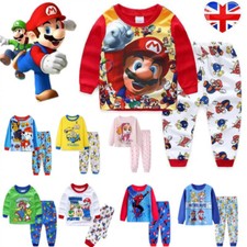 Kids Boys Girls Super Mario Pyjamas Long Sleeve Cartoon T-Shirt Shorts Set 1-7Y