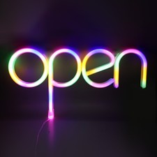 ㄧNeon Open Sign Bright RGB LED Sign 13.8x7.3in Battery USB Powered PVC Neon