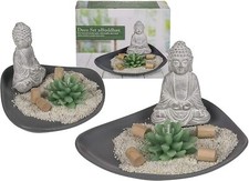Grey Sitting Buddha Ornament Statue Decoration Set Burner Décor Sand Candle Kit