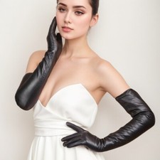 Long lambskin Leather Gloves  Party Evening Wedding Dress Long Gloves Black