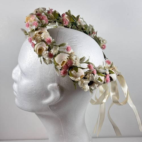 Pink white flower crown - pink,