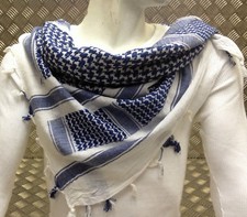 100% Cotton Shemagh / Arab Scarf / Pashmina / Wrap / Sarong. Blue on White - NEW
