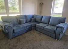 Verona Corner Sofa High Back Blue Plush 2C2 Corner Sofa Settee Couch New