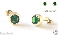 9ct Gold 5mm Small Rubover Emerald Studs Earrings Mum's Mothers X'mas GIFT BOX