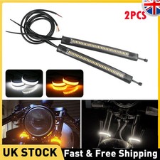 2X LED Universal Amber Motorcycle Fork Turn Signal Indicator Blinker Light Strip
