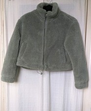 Sz S 10/12  Primark Sage Green Cosy Teddy Fleece L/S Cropped Zipped Jacket VGC