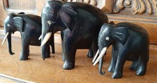 3 Antique Ebony Elephants