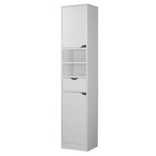 White Slimline Bathroom Tallboy Free Standing Cabinet Tall Storage Cupboard