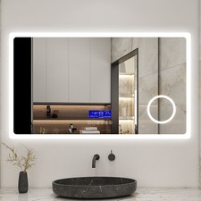 LED Illuminated Bathroom Mirror Multifunction Anti-fog Bluetooth Magnifier Clock