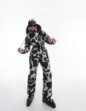 Topshop Sno Cow Print Ski Suit with Hood and Belt in Multi Size 10 US