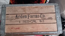 Arden Farms Co. 9 Reg-Cal 63 good solid metal frame wood milk crate metal bottom