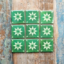 9 x  Ceramic Mexican Tiles Estrella Verde -  SMALL SIZE 5 x 5 cms