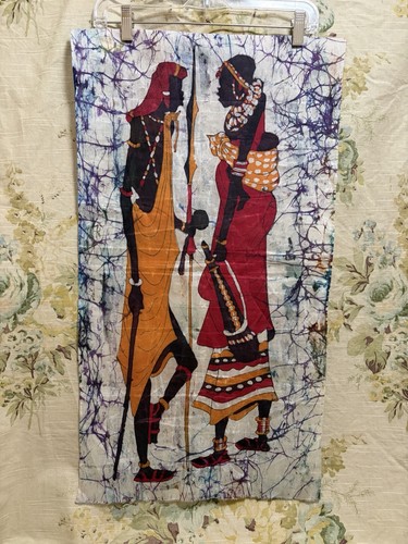 Vintage wax batik fabric panel - wax,