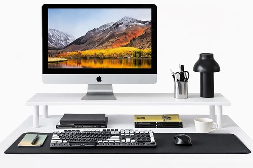White bamboo dual monitor - bamboo,
