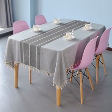 Cotton Linen Rectangle Tablecloth Striped Tassel Table Cloth Home Dust Cover