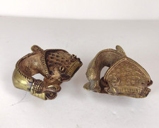Pair of African brass Mudfish napkin rings from the Ashanti people of Ghana