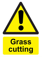 Caution Grass Cutting Warning Sign Rigid Foamex / Adhesive Sticker