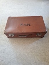 Vintage 1940s Brown Faux Leather Compressed  Cardboard Suitcase 58x 32 x16 cm