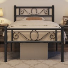 Metal Platform Bed Frame with Scroll Design Headboard and Footboard