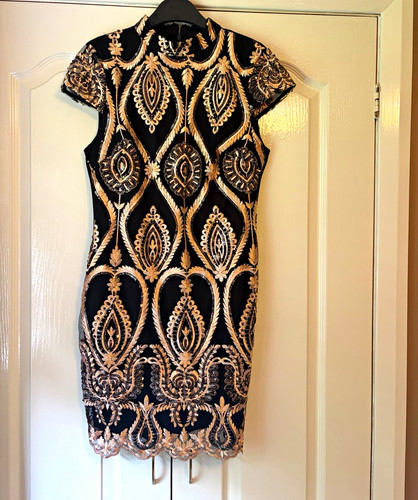 Quiz black gold bodycon lace - black/gold,