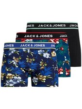 Jack & Jones Mens New 3 Pack Trunks Boxer Shorts Underwear Black Blue Flowers