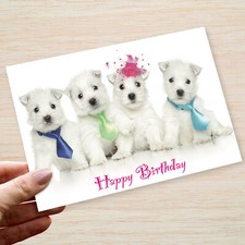 Westie Birthday Card - Party Pups  Dog Puppy - Mum Sister Daughter Granddaughter