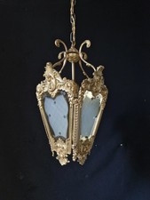 Vintage Antique French 4 Side  Brass 1 Light Lantern Chandelier Ceiling Light 
