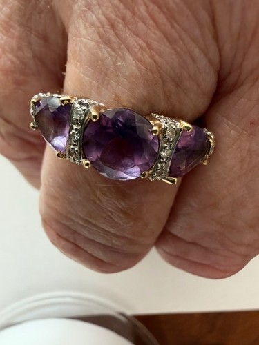 9ct gold amethyst diamond - amethyst,