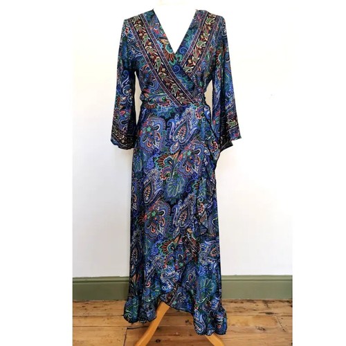 Dark blue long wrap dress - blue, m