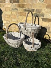 Grey-wash Wicker Shopper Shopping Basket with Bee Liner Storage Farmshop Hamper