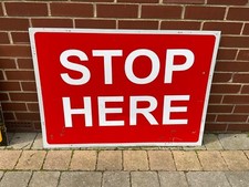 Quirky Vintage Aluminium Road Sign “STOP HERE“ Automobilia Transport Memorabilia
