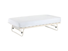 Ivory Metal Trundle Bed Frame Pull Out Underbed 3ft Guest Bed + Memory Mattress