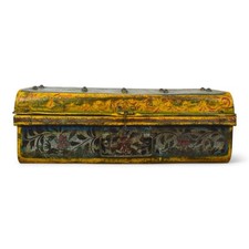 Vintage Metal Indian Hand Painted Travel Trunk Chest