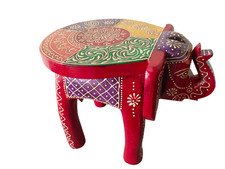 Indian Handmade Wooden Elephant Shape RED Multi Decor Side Table Statue Table