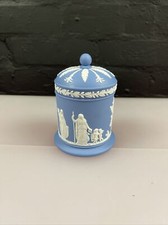 Wedgwood Blue and White Jasper Ware Candy / Cigarette Jar Storage Pot 4.5" High