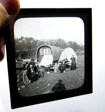 Superb gypsy caravans antique photo magic lantern slide #995