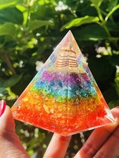 Large chakra crystal pyramid ,7 chakra Orgone Pyramid, Positive Energy Generator