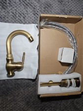 Antique Brass Bathroom Basin Faucet Swivel Spout Handle Sink Mixer Tap +Strainer