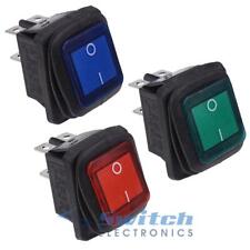 Red Blue Green Waterproof illuminated On-Off Rocker Switch DPST 20A IP67
