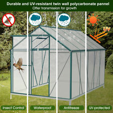 10x6,8x6,4x6FT Walk-In Polycarbonate Greenhouse Plant Grow Galvanized Aluminium