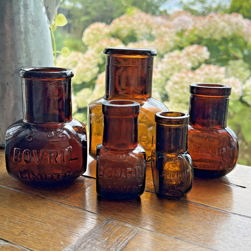 Bovril amber glass bottles old - amber,
